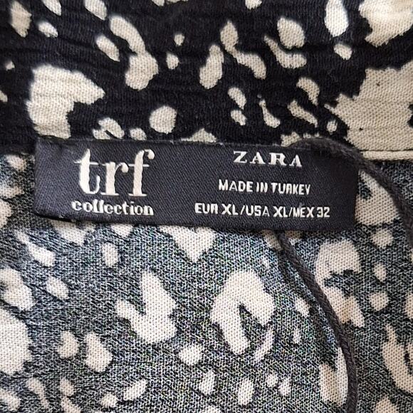 ZARA TRF Collection Shirt Women's XL Black Cream Spotted Rolled Faux Wrap Blouse - Picture 8 of 8
